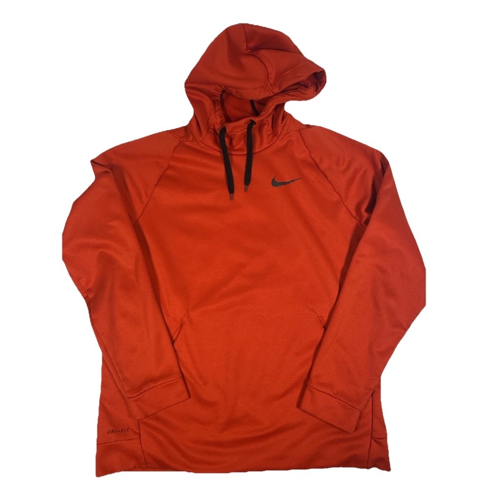 Nike Hoodie Mens Size L Therma-Fit Fleece Lined Pullover Sweatshirt Red Run